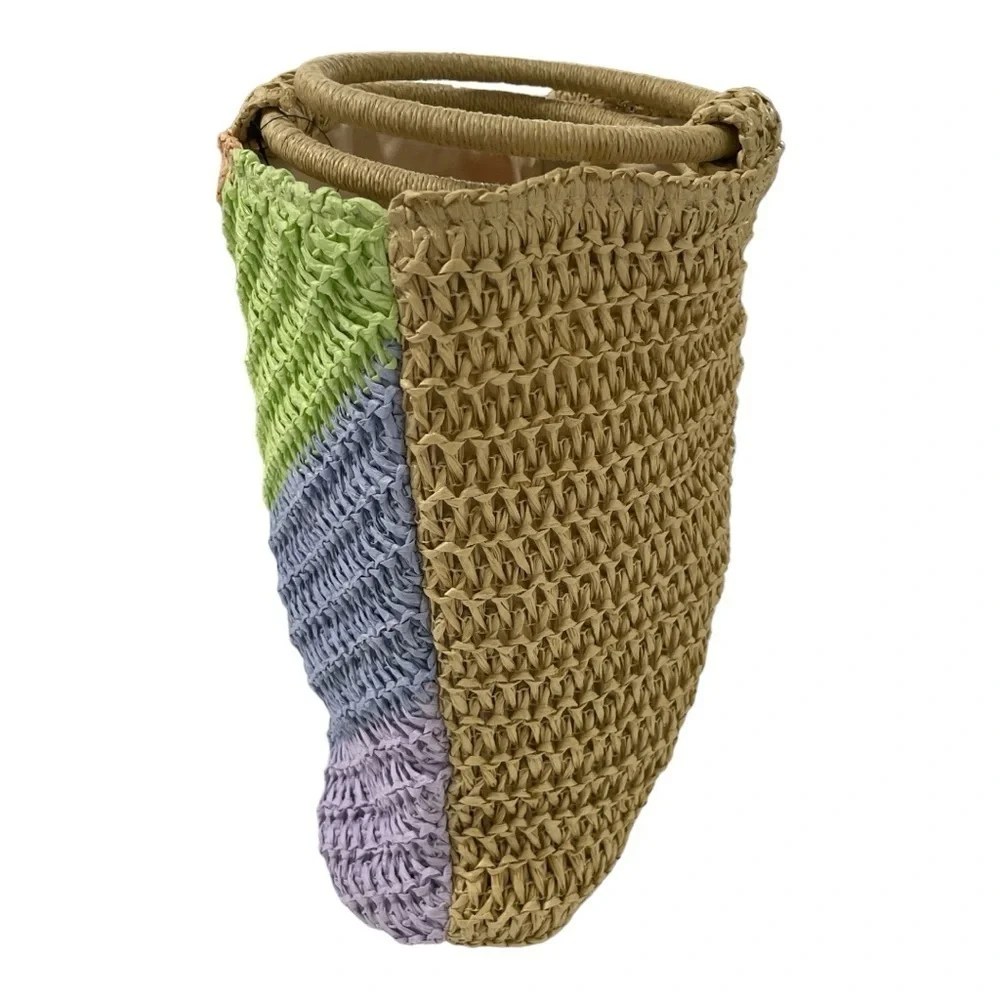 Art Class Weaved Paper Small Tote Circle Handles Handbag Multicolor Lined